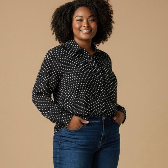 CAbi Tops - Cabi Black White Star Print Blouse Size XL